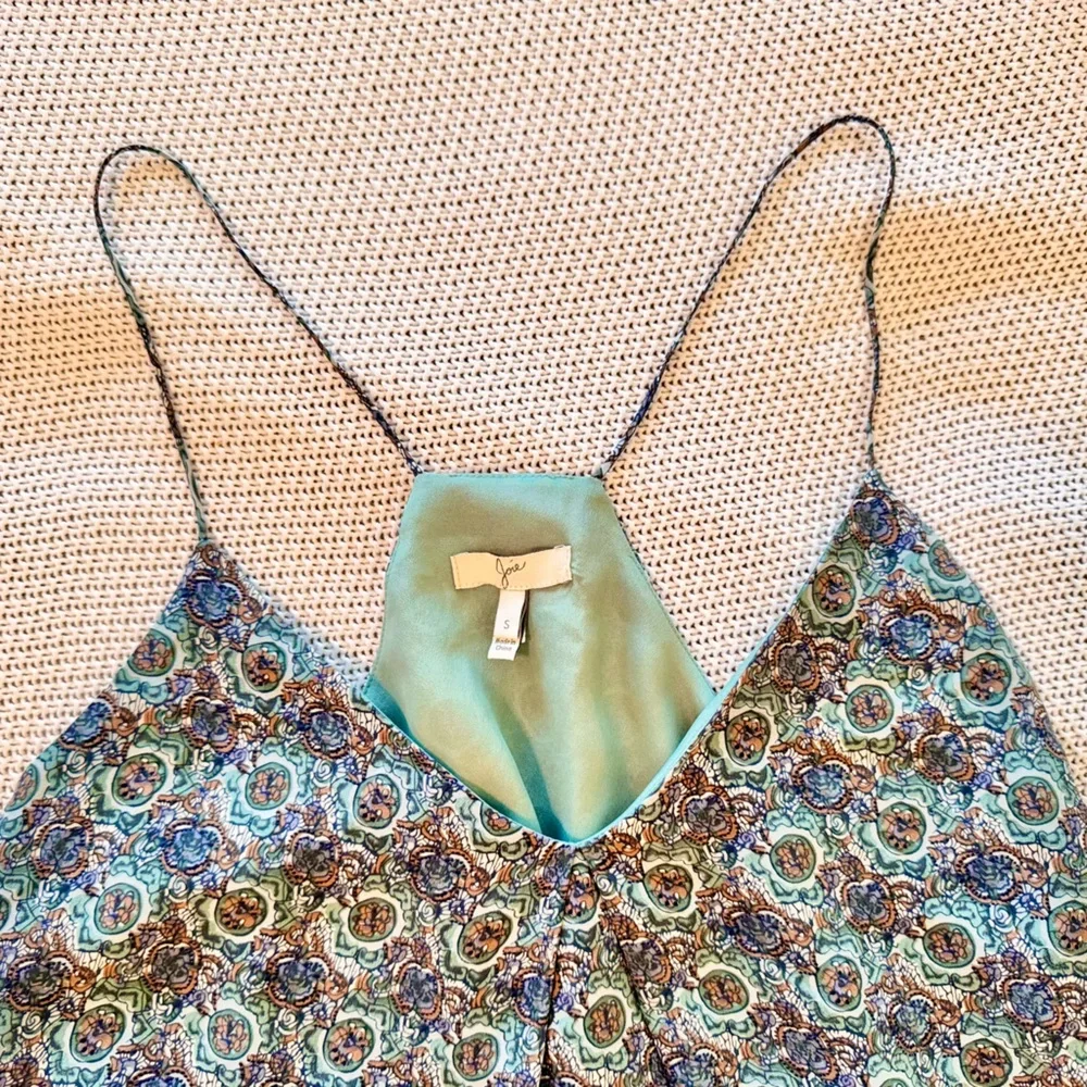 JOIE Nahlah 100% Silk Blue White Brown Boho Strappy Lined Tank Top - Picture 5 of 13